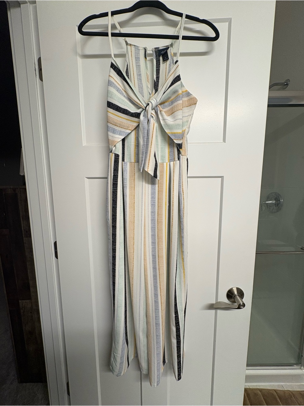 Daytrip Striped Jumpsuit in Cream, Beige, Light Blue & Mustard